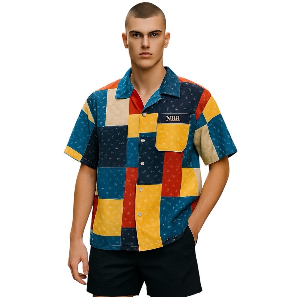 Kith Short Sleeve Button Down Patchwork Camp Colorful Mixed Stars Collar Shirt M